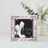 Roze hoge hak verjaardagsfeestje kaart (Staand voorkant)