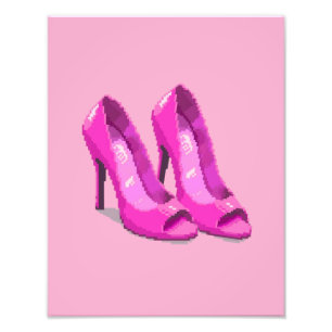 Roze hoge hakken 64-bits pixelartstijl foto afdruk