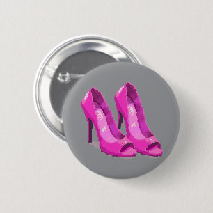 Roze hoge hakken 64-bits pixelartstijl ronde button 5,7 cm