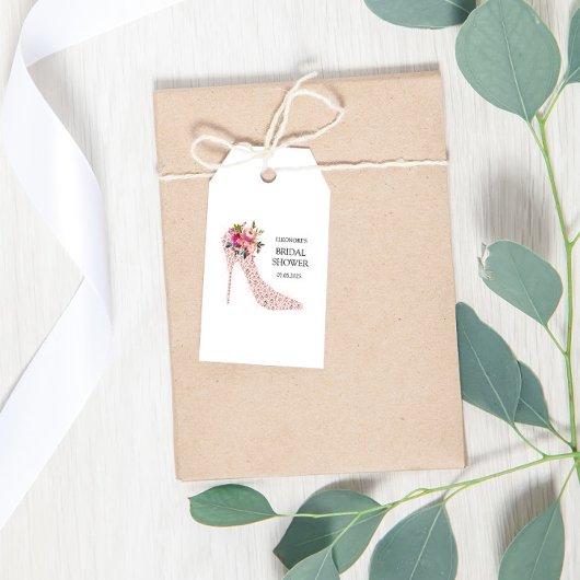 Roze hoge hakken bruidsdouche  cadeaulabel