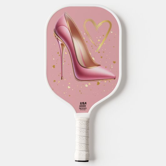 Roze hoge hakken met gouden harten | pickleball paddle (Achterkant)