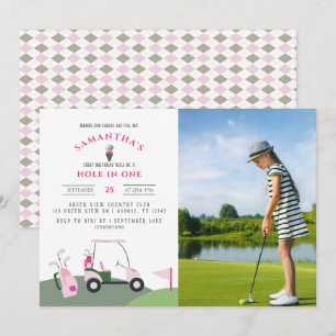 Roze Hole in One Golf 1e Verjaardag Par-t-shirt Fo Kaart