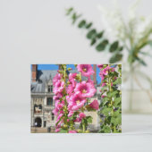 Roze hollyhocbloemen briefkaart (Staand voorkant)