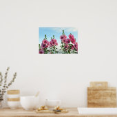 Roze Hollyhock Flowers Poster (Keuken)
