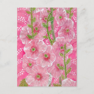 Roze Hollyhock Mallow Malva Flower Floral Painting Briefkaart