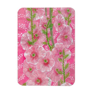 Roze Hollyhock Mallow Malva Flower Floral Painting Magneet
