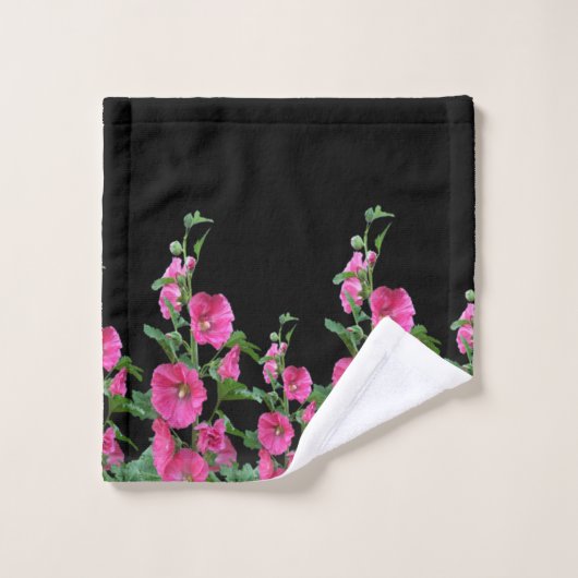 Roze Hollyhocks op Black Bad Handdoek (Wasdoekje)