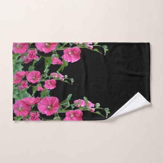 Roze Hollyhocks op Black Bad Handdoek (Handdoek)