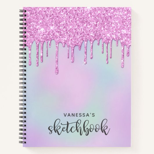 Roze holografisch glitter drukt artistiek zakboek  notitieboek (Voorkant)