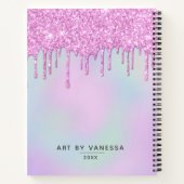 Roze holografisch glitter drukt artistiek zakboek  notitieboek (Achterkant)