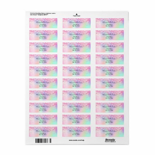 Roze holografische glitters retouradres etiket (Full Sheet)