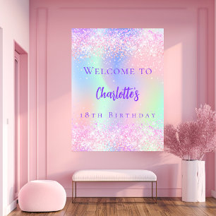 Roze holografische paarse verjaardagsfeestje welko poster