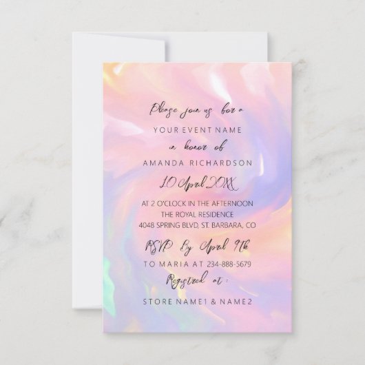 Roze Holografische Pastels Sweet 16 Huwelijk  Kaart (Voorkant)