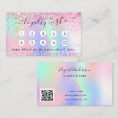 Roze holograpische glitter qr coloyaliteitenkaart visitekaartje (Voorkant / Achterkant)