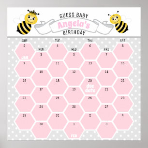 Roze Hommelsbaby Verjaardagsvoorspellingkalender Poster