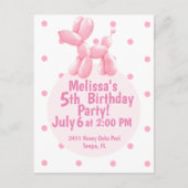 Roze Hond Ballon 5e Verjaardagsuitnodiging Briefkaart (Voorkant)