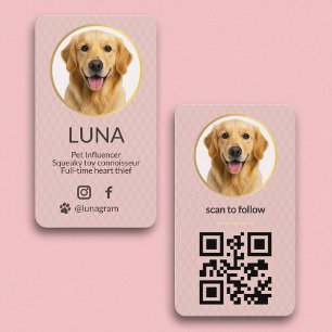 Roze Hond Dier Foto Social Media QR Code Visitekaartje