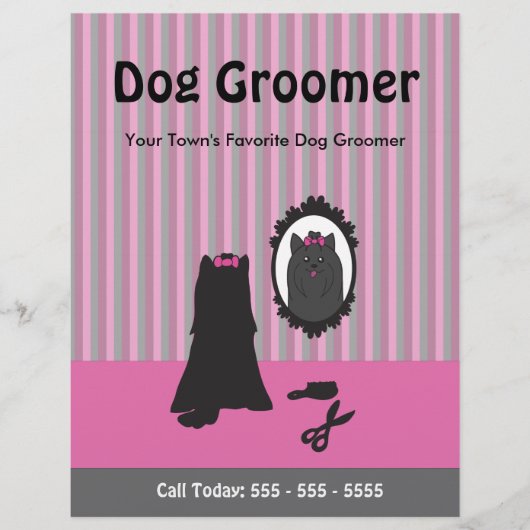 Roze Hond en Spiegel Hond Trimmer Flyer (Voorkant)