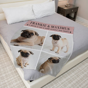 Roze Hond Foto Pootafdrukken Citaat Fleece Deken