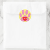 Roze Hond Pawprint Aangepaste Naam Ronde Sticker (Tas)