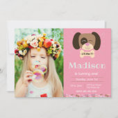 Roze hond Pawty Verjaardag Uitnodiging (Voorkant)