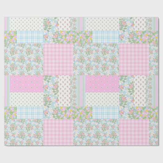 Roze Hond Roos Faux Patchwork Verpakking Papier (Vlak)