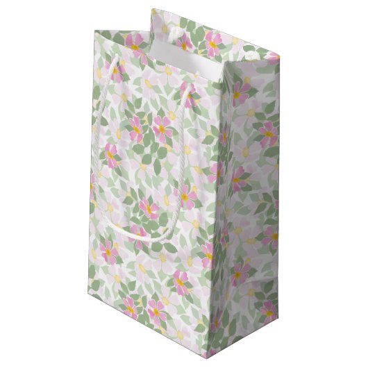 Roze Hond Rozen op Witte Kleine Gift Bag Klein Cadeauzakje (Achterkant Gekanteld)