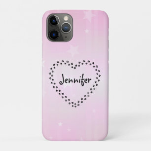 Roze Hondenpoot Hart Persoonlijke Mobiele Telefoon iPhone 11 Pro Hoesje