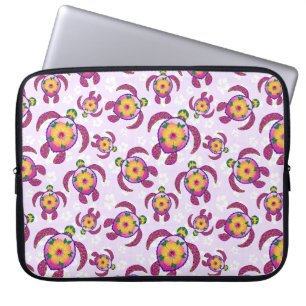 Roze Honu-schildpadden Hibiscus Bloemen Laptop Sleeve