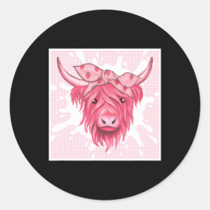 Roze hoog-Koe aardbeien esthetische kattekerkern Ronde Sticker