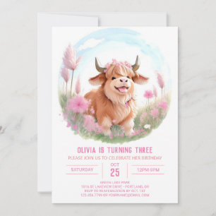 Roze Hoogland Koe Farmyard Magic Birthday Kaart