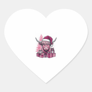 Roze Hoogland Koe Kerst Cadeaus Vintage Kunst_1 Hart Sticker