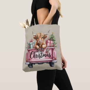 Roze Hoogland Koe Kerst Meisje Fluffy Koe In Vrach Draagtas
