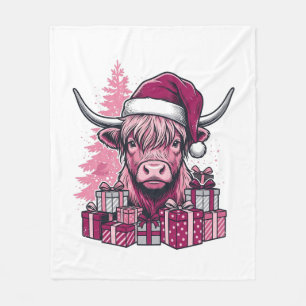 Roze Hoogland Koe Kerstcadeaus Vintage Kunst_1 Fleece Deken