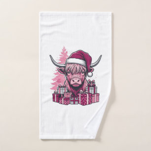 Roze Hoogland Koe Kerstcadeaus Vintage Kunst_1 Handdoek