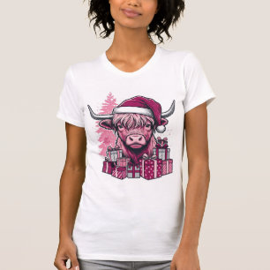 Roze Hoogland Koe Kerstcadeaus Vintage Kunst_1 T-shirt