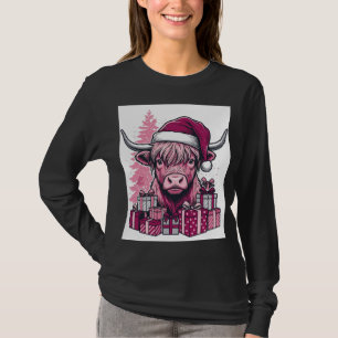 Roze Hoogland Koe Kerstcadeaus Vintage Kunst_1 T-shirt