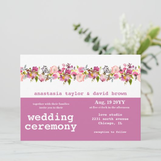 Roze horizontale QR Code Wedding Invitation Kaart (Staand voorkant)