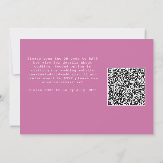 Roze horizontale QR Code Wedding Invitation Kaart (Achterkant)