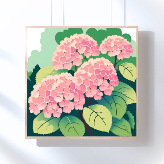 Roze hortensia bloemenschilderij poster