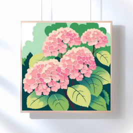 Roze Hortensia Bloemschildering Poster