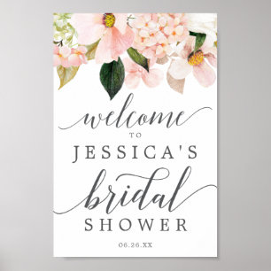 Roze Hortensia Bruiloft Bridal Shower Welkom Bord Poster
