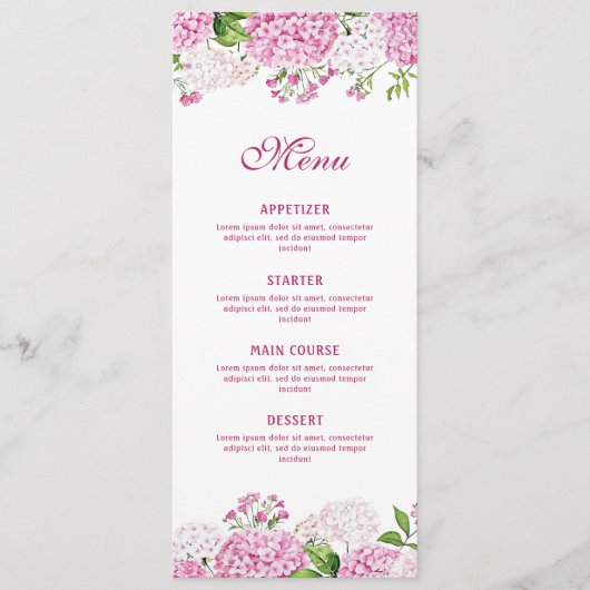 Roze Hortensia Klassiek Menu (Voorkant)