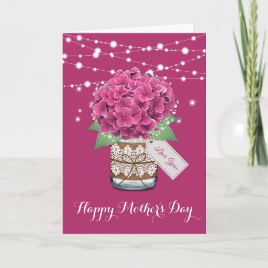 Roze Hortensia Mooie Bloemige Moederdag Kaart (Voorkant)