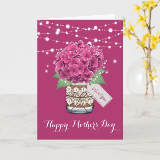 Roze Hortensia Mooie Bloemige Moederdag Kaart (Gele Bloem)