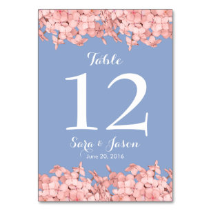Roze hortensia, sereniteit blauw tafelnummer
