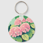 Roze Hortensia Struik Bloem Sleutelhanger (Voorkant)