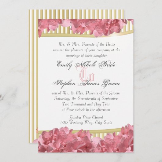 Roze hortensia's en gouden strepen kaart (Voorkant / Achterkant)