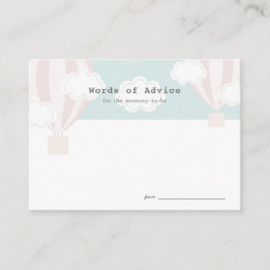 Roze Hot Air Ballon Baby shower Advice Card Informatiekaartje
