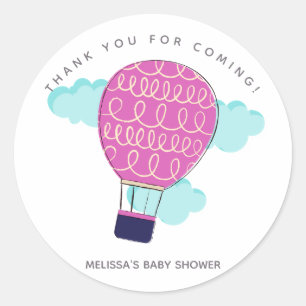 Roze Hot Air Ballon Baby shower Hartelijk dank Ronde Sticker